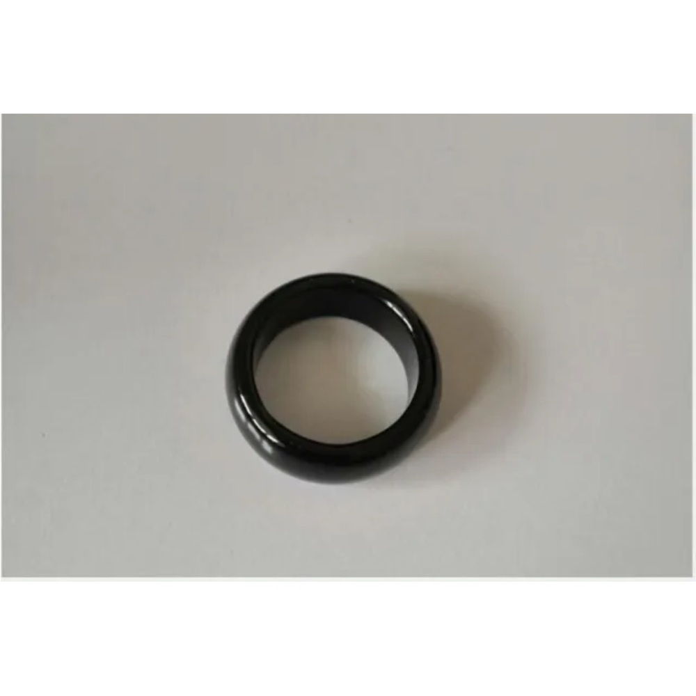 Black Agate Stone Band Ring Sz 4.5 - Picture 2 of 5